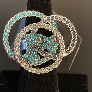 Pilgrim Silver Brooch with Turquoise and Gray Crystals adjustable